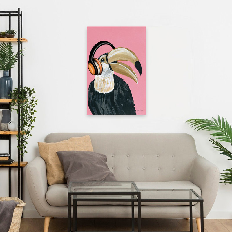 Wild I - animaux, oiseaux, casque noir, art, H 24 po x l 16 po