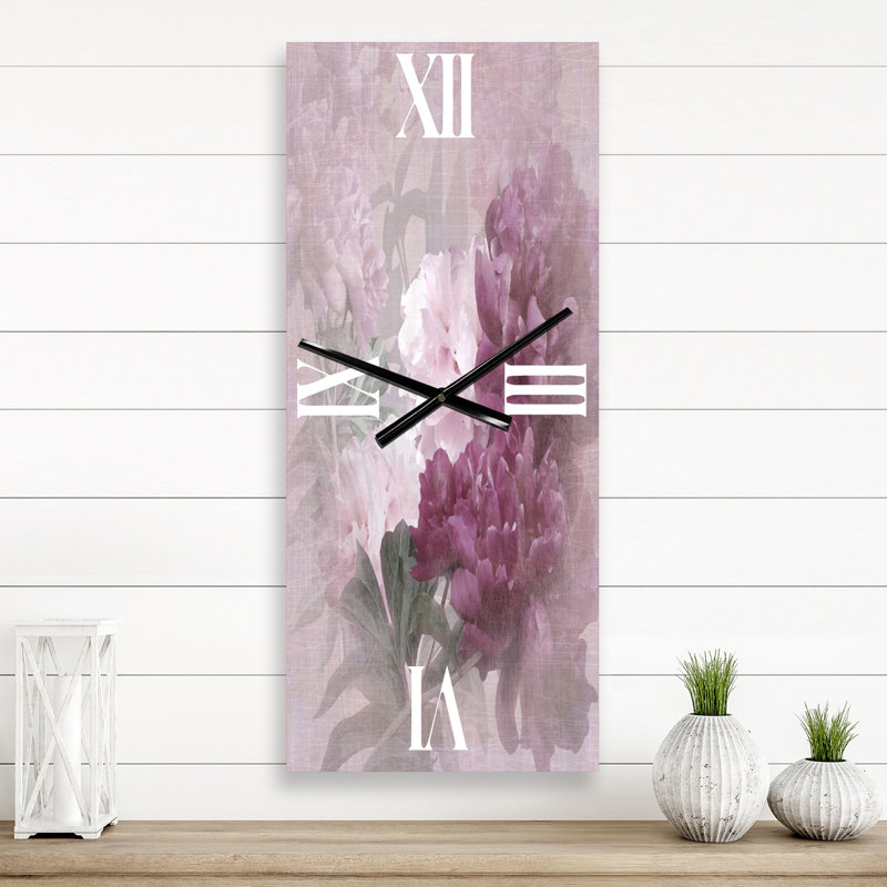 Horloge murale rétro - fleurs mauves et roses II, Petit