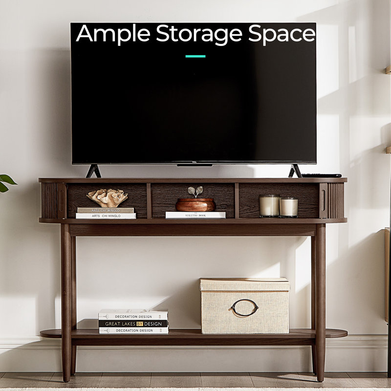 Leathia Fluted Console Table, Brown