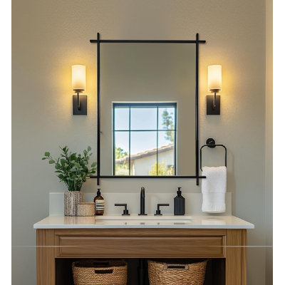  Vintage Cross Corner Rectangle Bathroom Vanity Mirror | Stainless Steel Frame