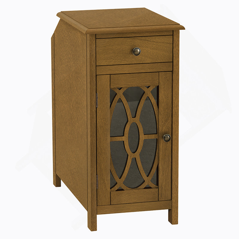 Table d'appoint, table d'appoint, table de bout, étroite, table de chevet, chambre à coucher, tiroir de rangement, lampe, placage brun