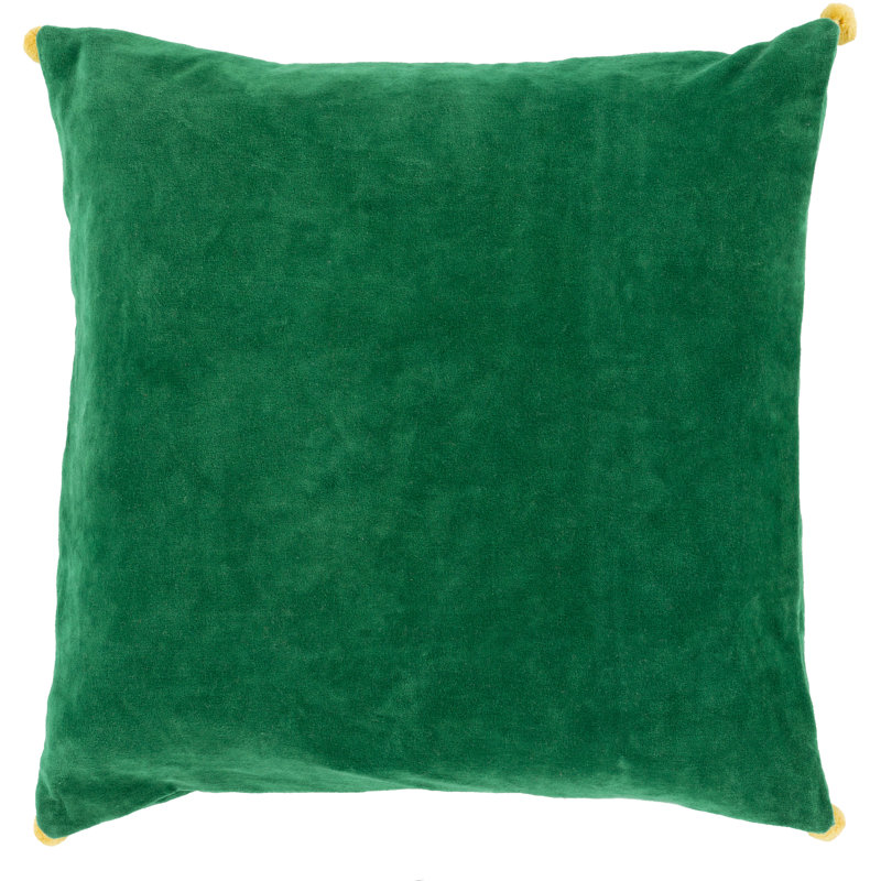 Velvet Throw Pillow, Green/Yellow, Down, 18" x 18"