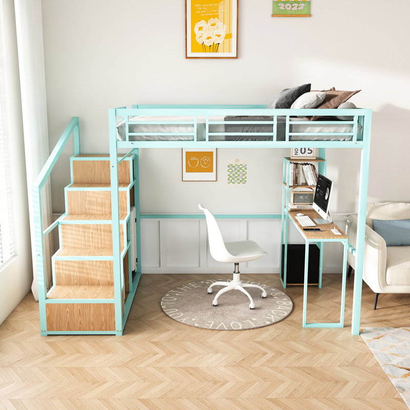 Lit mezzanine avec bureau et 4 armoires Space