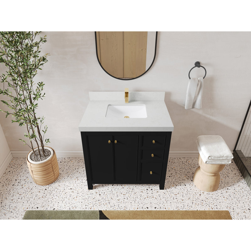 Chicago 36'' Single Bathroom Vanity with Top, Carrara Quartz
