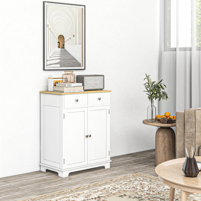 Buffet avec comptoir en bois massif, 2 tiroirs, portes, tablette réglable, tablettes de rangement de cuisine moderne blanc vieilli - comptoir à tiroirs et portes pour rangement