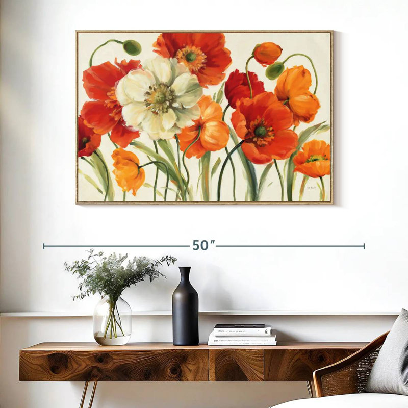 Mélodie des coquelicots, Cadre flottant en bois naturel, 40 po x 27 po