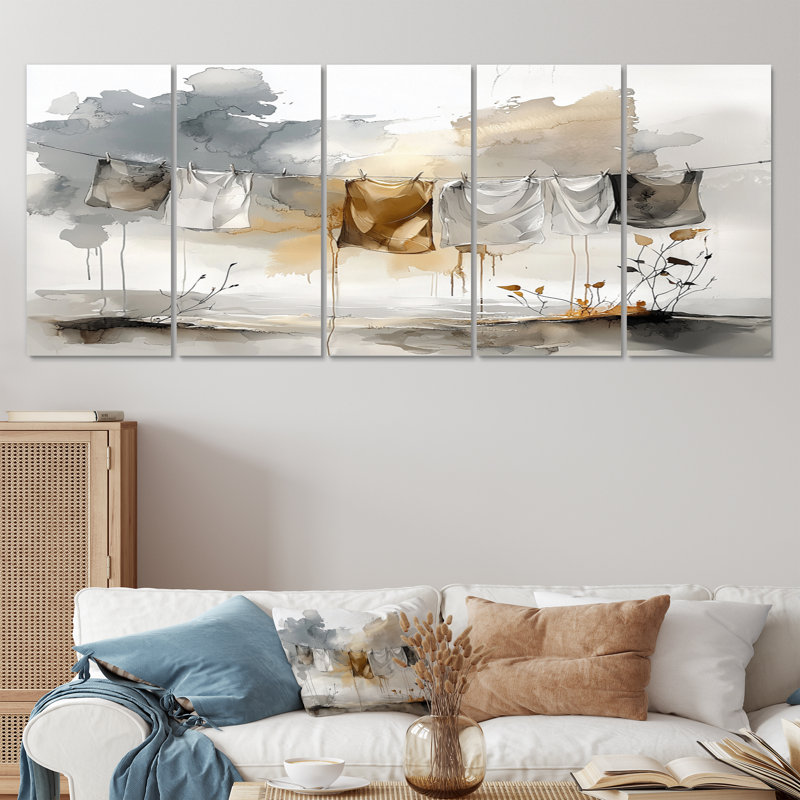 Ensemble de décorations murales gris Hanging Out Laundry I, H 28 po x l 60 po
