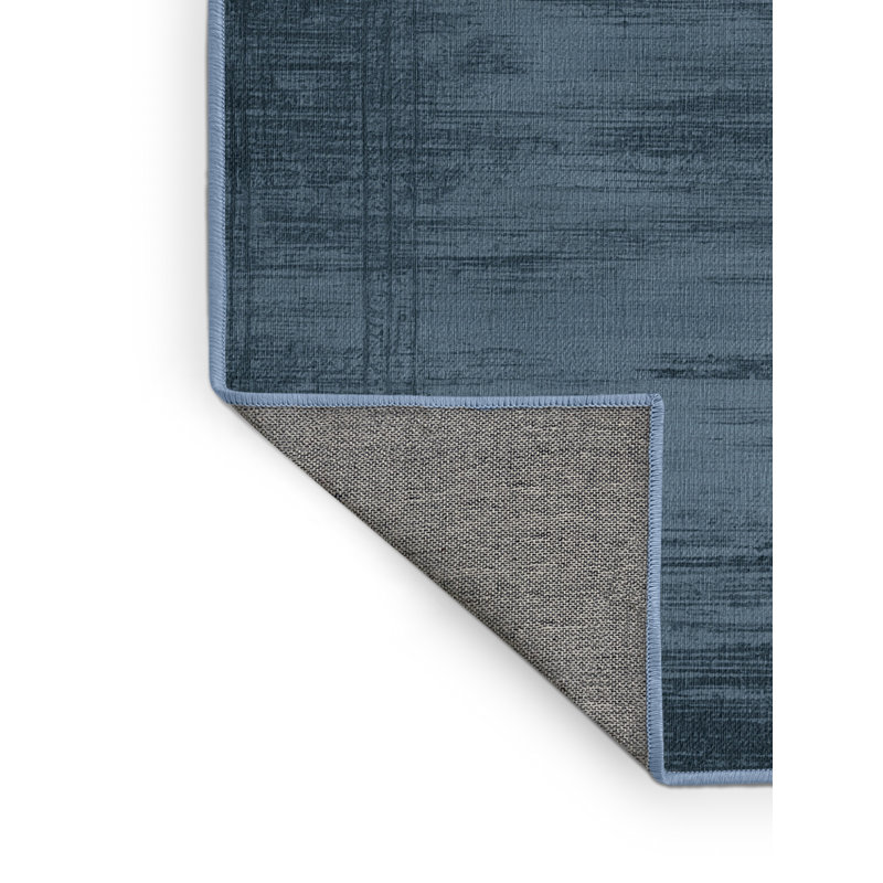 Tapis bleu abstrait lavable à la machine, Rond 5 pi
