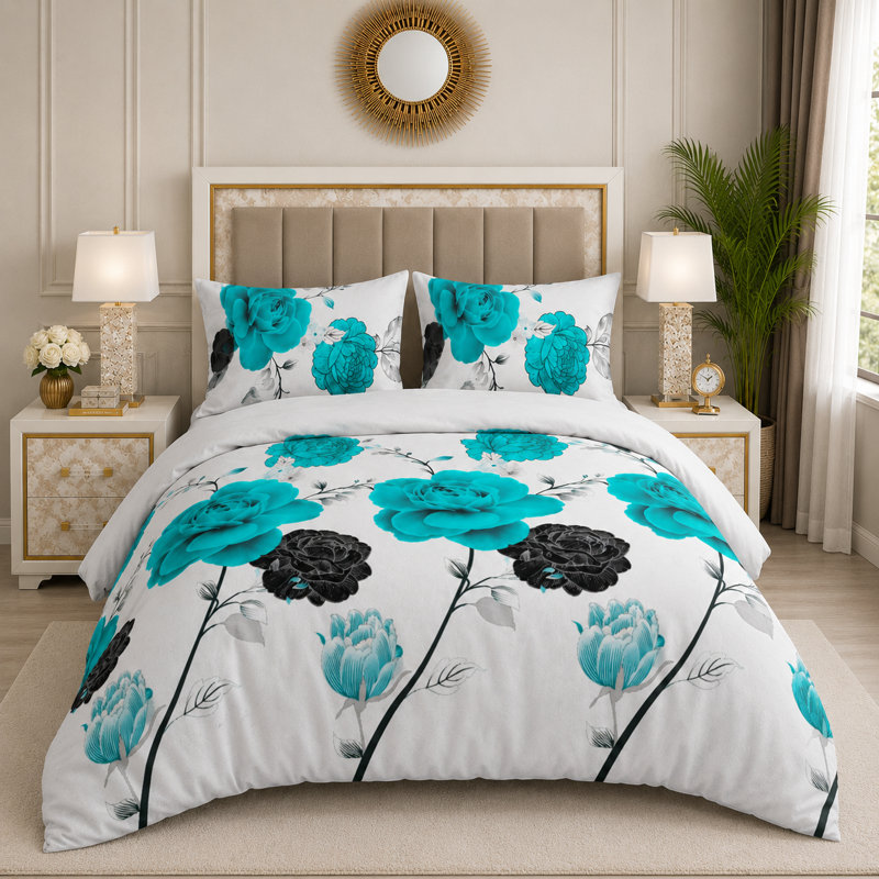 Microfiber Floral Duvet Cover Set, Single Duvet Cover + 2 Additional Pieces