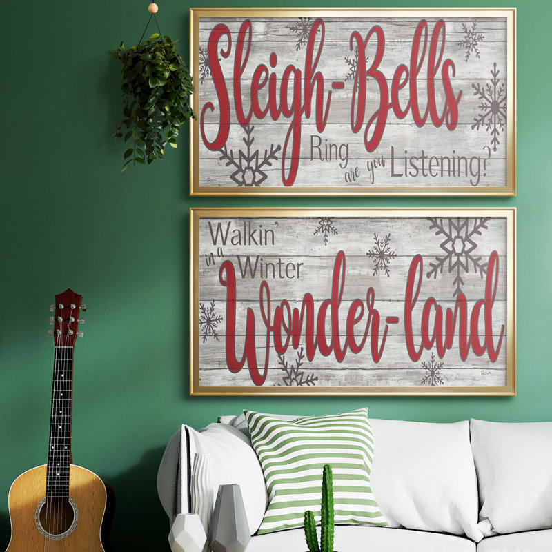 «Sleigh Bells», ensemble de 2 reproductions d'art sur toile encadrées, H 14,5 po x l 53 po x P 1,5 po, Doré