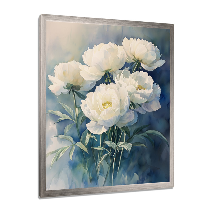 Bolen - impressions murales florales, H 44 po x l 34 po, Reproduction encadrée d'une seule photo, Argent argent