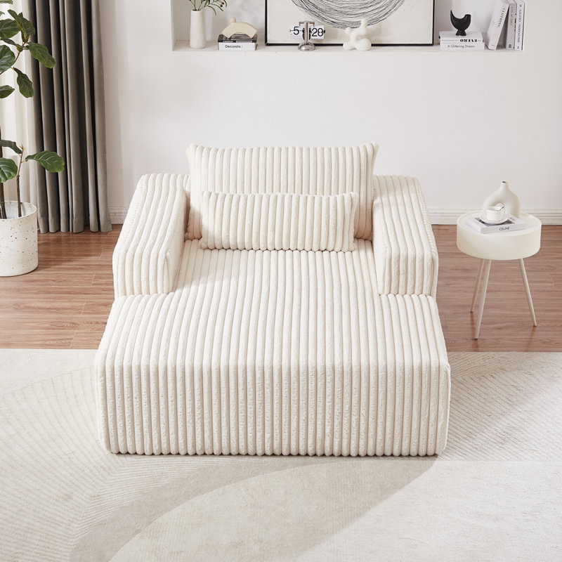 Chaise longue en velours côtelé Corduroy, aucun assemblage requis, Velours côtelé beige