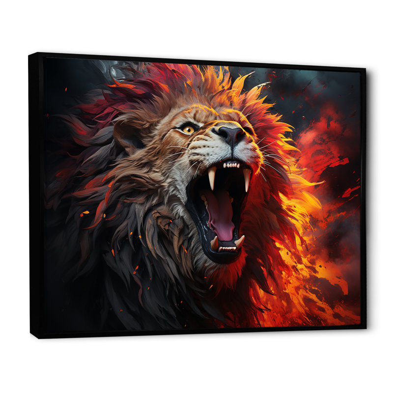Lions rugissants - impression, H 16 po x l 32 po x P 1 po, Cadre flottant noir