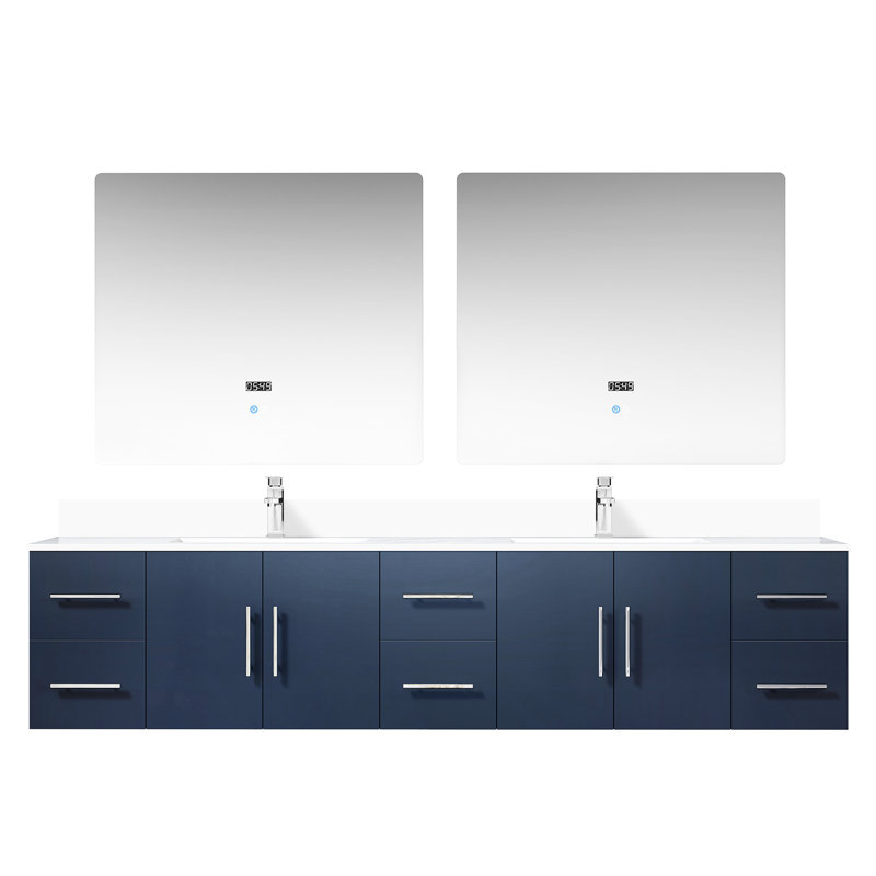 Meuble-lavabo double bleu marine avec comptoir en marbre de culture, robinet et 36 po Miroirs à DEL - dans le comptoir, utilisation durable à long terme