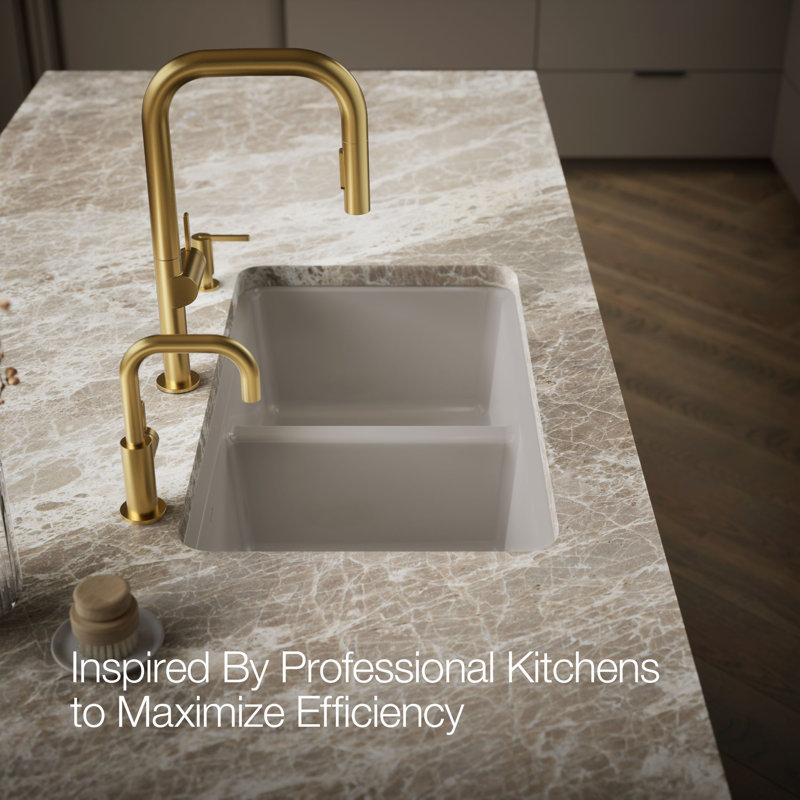 Riverby® 33" undermount double-bowl workstation kitchen sink, Truffle