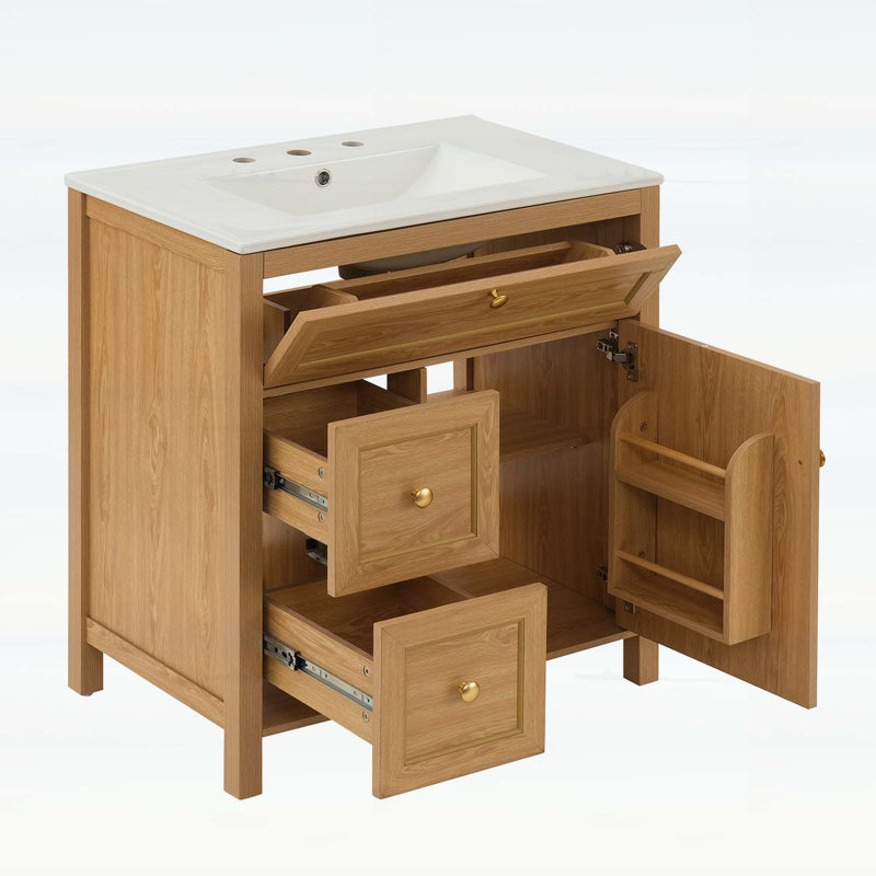 30 Inch Bathroom Vanity with Integrated Sink,Flip-Out Drawer