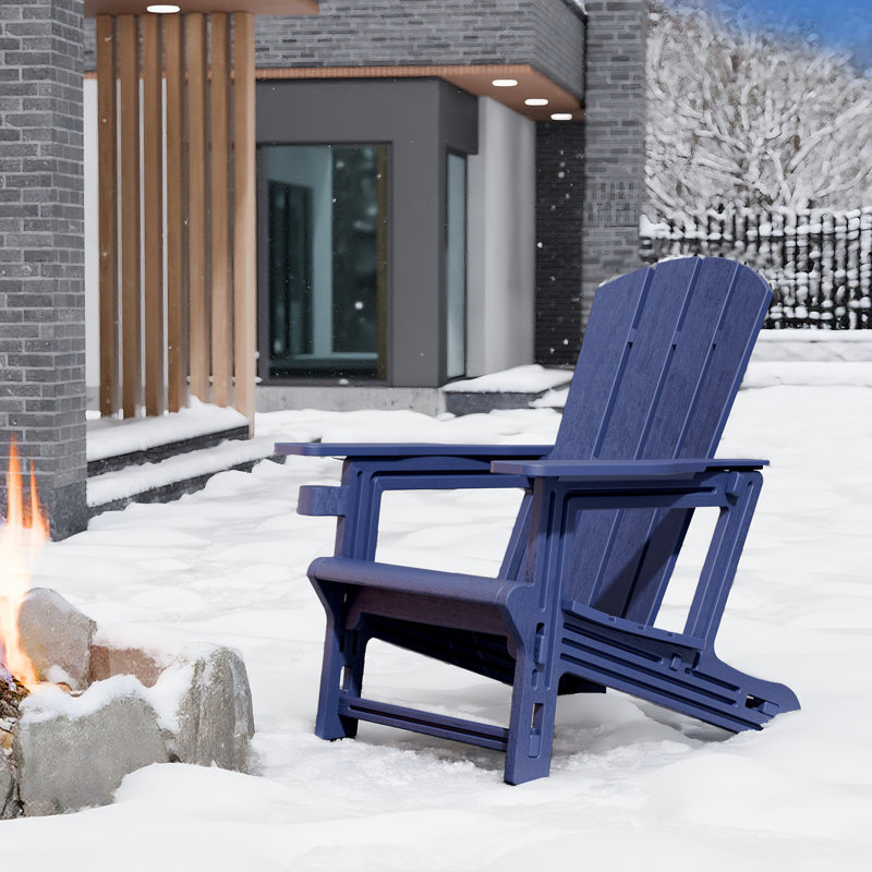 Adirondack Chair with Cup Holder All-Weather Reclining Chair for Patio Deck Backyard and Poolside, Navy Blue