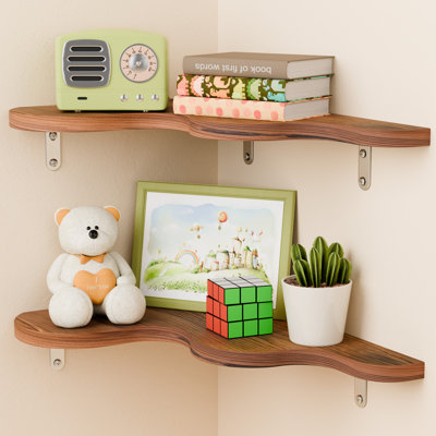 Brown Cloud Corner Floating Wall Storage Shelf with Brackets for Nursery
