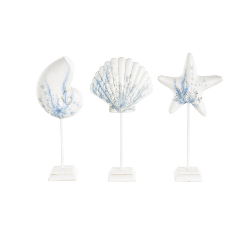 Sculpture Cole and Grey Polystone Shell et étoile de mer avec motifs corail bleu