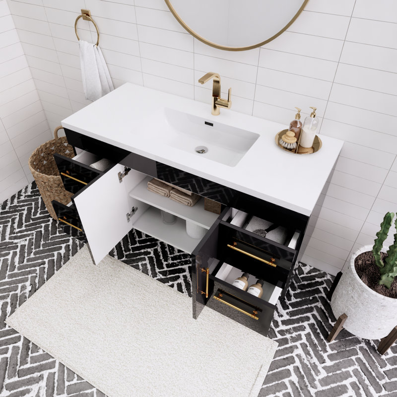 Spring Single Bathroom Vanity with Acrylic Top, Gloss Black