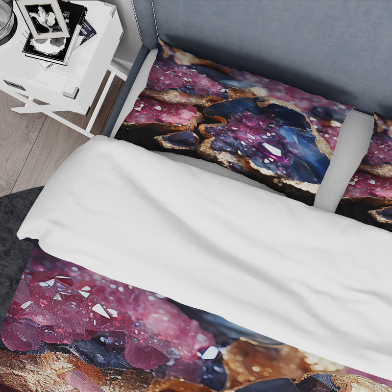 Ensemble de housse de couette mauve et doré, Housse de couette pour très grand lit et 2 très 