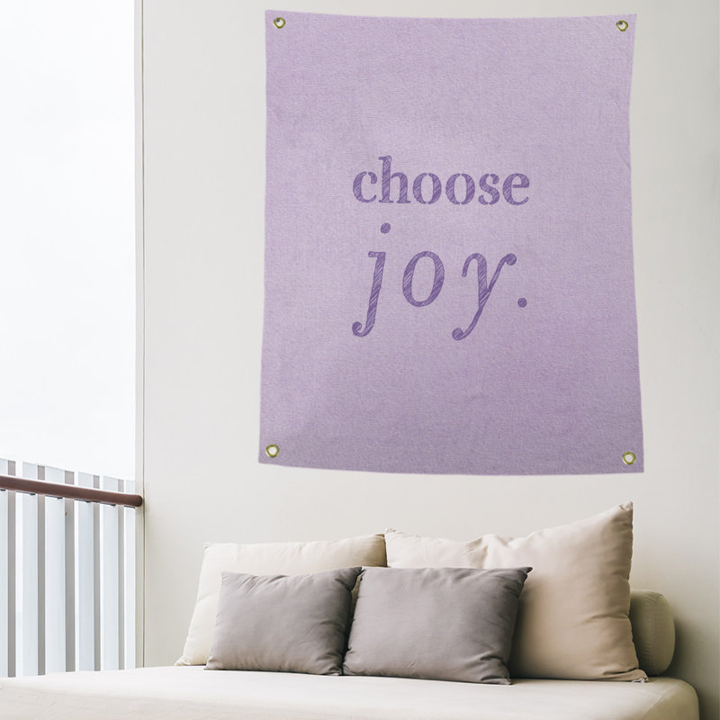 Tapisserie de polyester, choisir la joie citation, H 36 po x l 26 po, Mauve