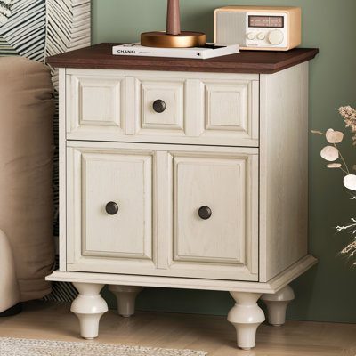 20.47"Vintage Nightstand With 2 Drawers And Roman Column Legs, Solid Wood Bedside End Table, Bedside Cabinet For Bedroom, Living Room by Alcott Hill