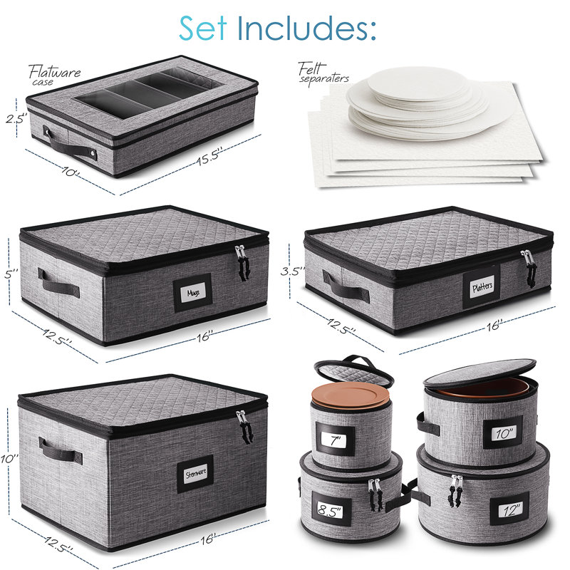 8-Piece Hard Shell China Dinnerware Storage Containers Set, Gray