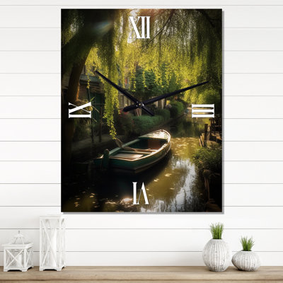 Little Venice With Willow Tree And Boats I - California Wall Clock Oversized