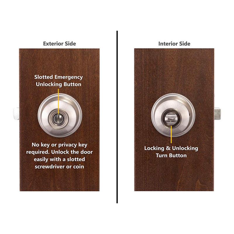 Bouton de porte d’intimité ball, Acier inoxydable satiné