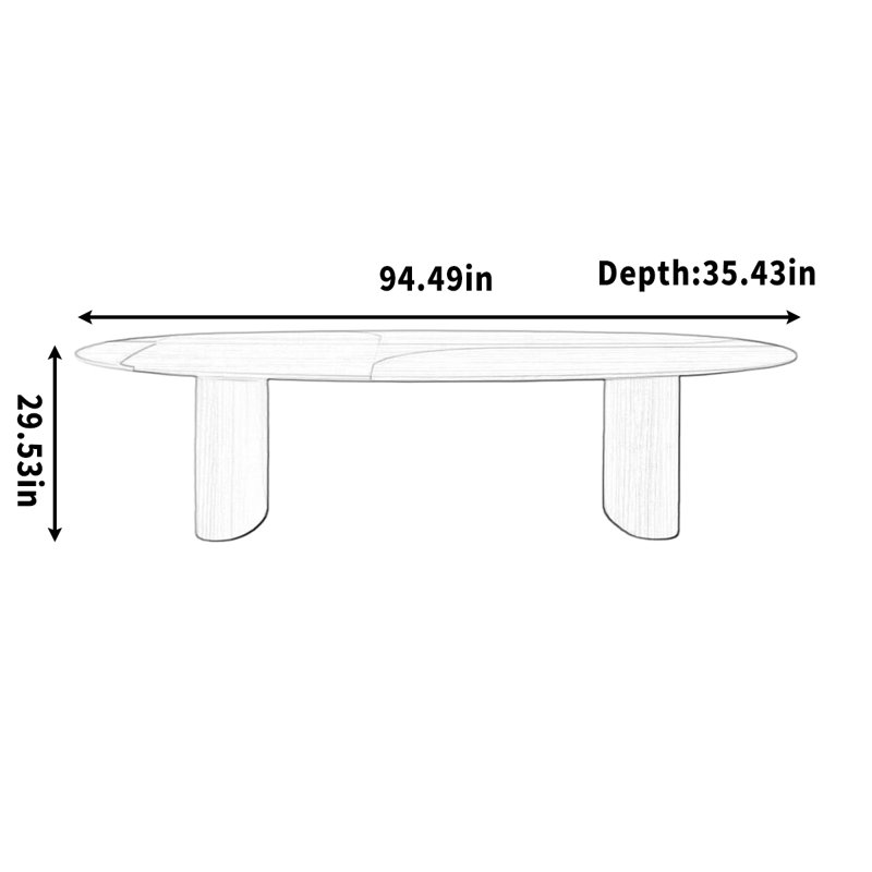 Table elliptique en bois massif idéale pour un usage domestique, H 29,53 po x l 94,49 po x P 35,43 po