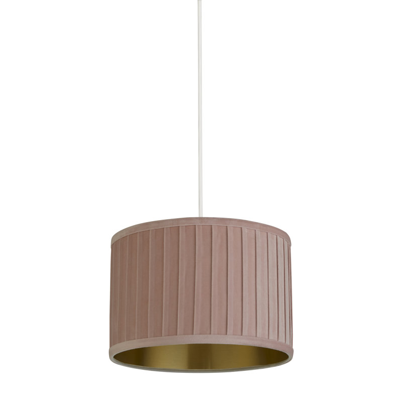 Faux Velvet Drum Pendant Shade ( Uno ), Blush Pink/Gold, 20cm H x 30cm W x 30cm D
