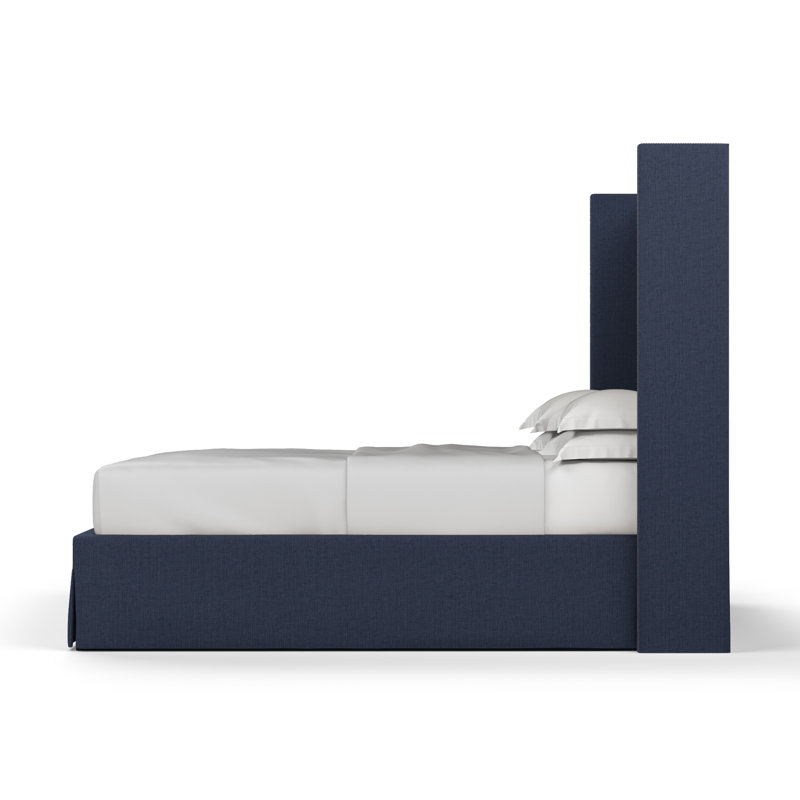 Lit tapissier Kaiser Box, Très grand, Imprimé bleu de lin à tissage carré