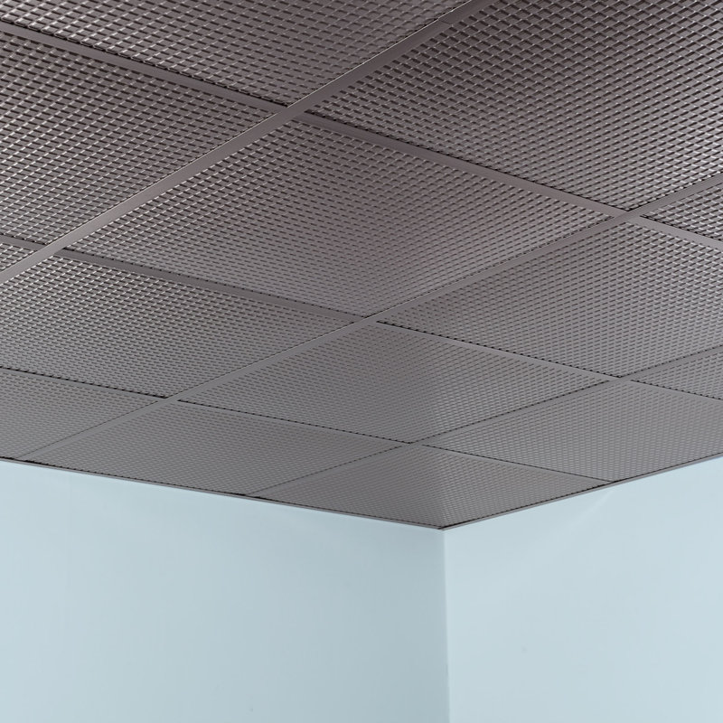 Panneau de plafond carré décoratif en vinyle 2 pi x 2 pi FASÄDE, Nickel brossé