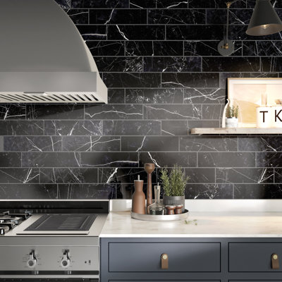 Black Marble Look 3 in. x 12 in. Porcelain Floor and Wall Tile (3.39 sq. ft.)