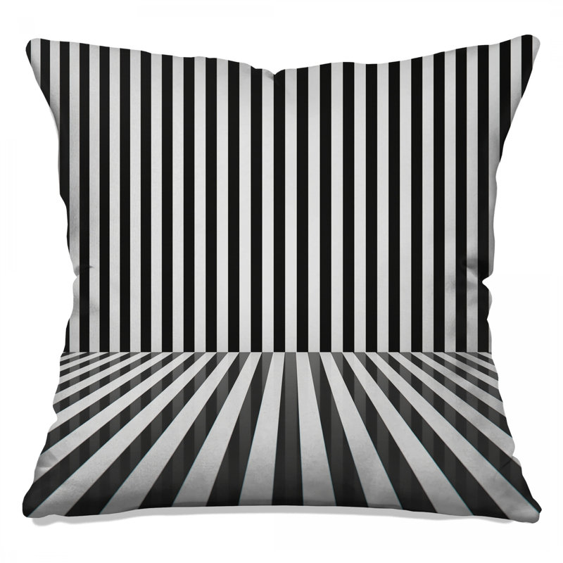 Coussins décoratifs noirs et blancs à rayures verticales, 14 X 14 pouces