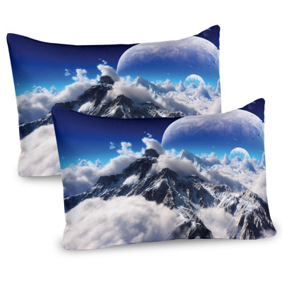 Ambesonne Fantasy Pillow Sham 2 Pack Snow Capped Mountain 36""x20"" White and Navy Blue -  pil-2_12933_26x20