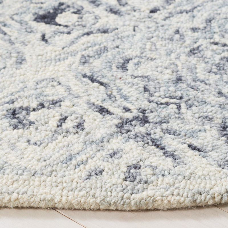 Micro-Loop Hand Tufted Wool/Cotton Geometric Rug in Gray/Beige, Rectangle 5' x 8'