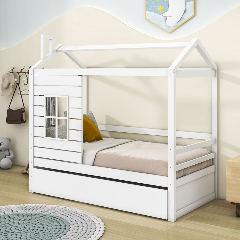 Balqees Twin Size House Daybed with Trundle, White