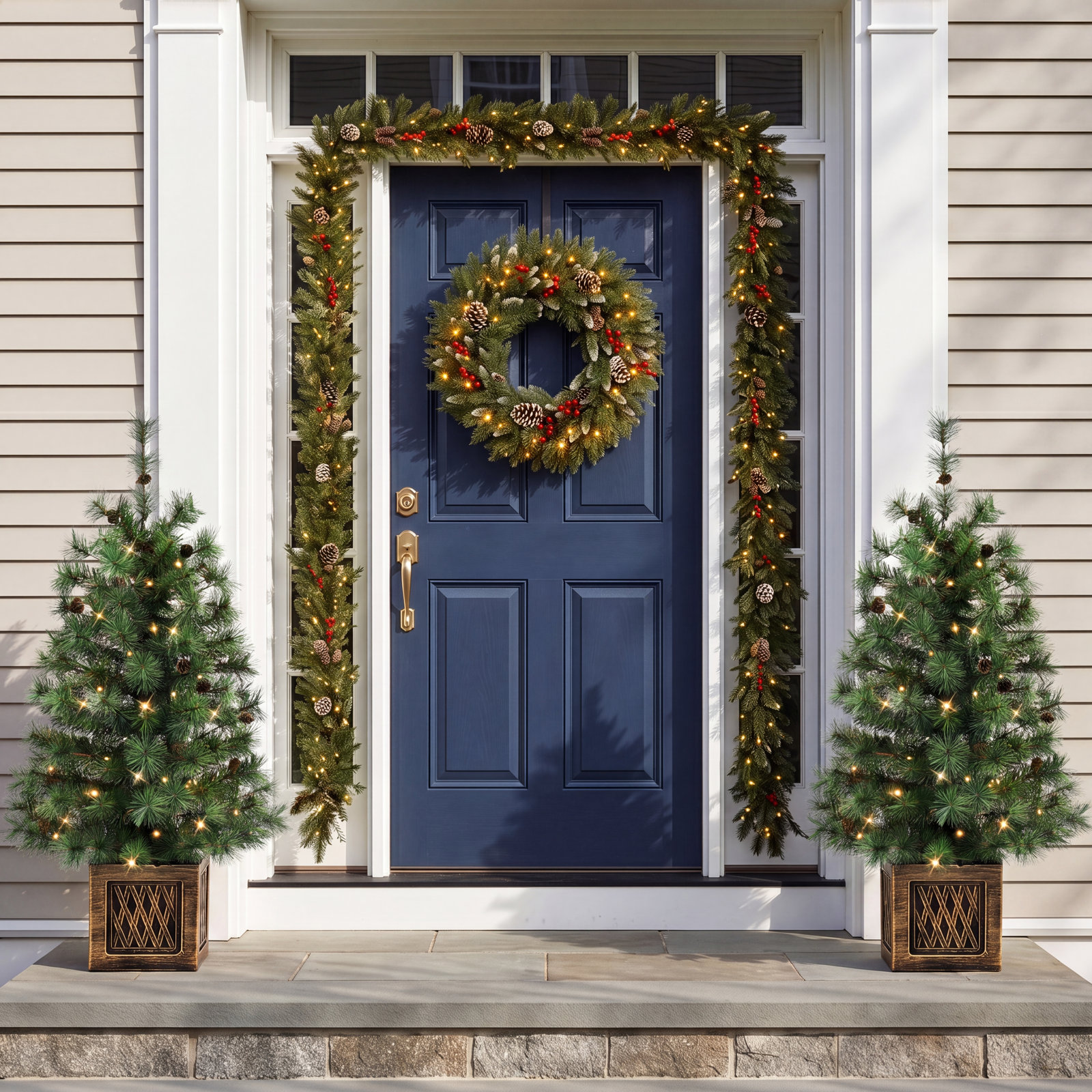 Set of 2 3.5 ft Battery-Operated Pre-Lit Potted Artificial Trees with Timer