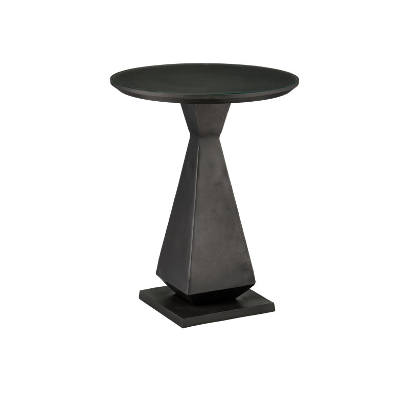 Graphite and Clear Round Glass Accent Table