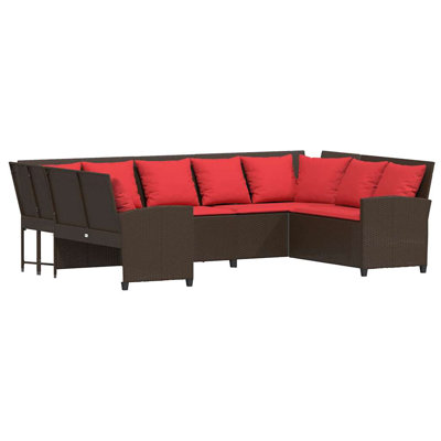 Patio Sofa With Cushions Brown Poly Rattan