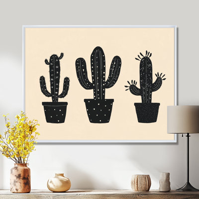 «Minimal Cactus Form I - Black Desert», art mural encadré