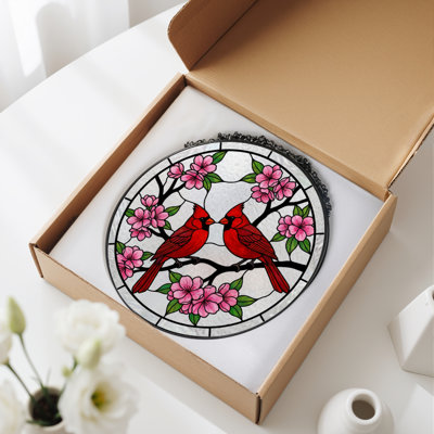 7.8"H Cardinal Blossom Stained Glass Window Panel