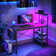 Johnothan Computer Desk with 4 Tiers Shelves, LED, 44" Office Desk with Storage Bag & Printer Shelf