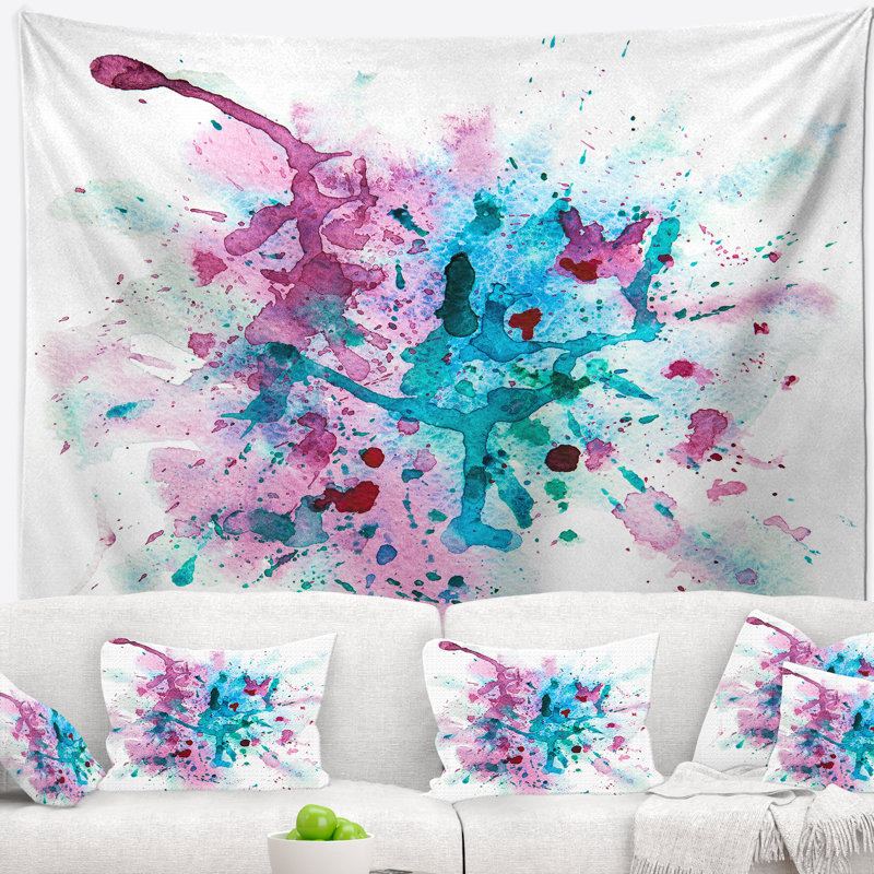 Abstraite aquarelle bleu et violet peinture tache de tapisserie, H 32 po x l 39 po