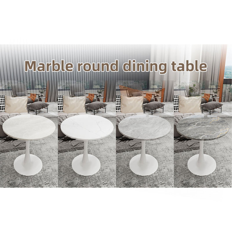 27.6-Inch Coffee Table, Mid-Century Modern Style Dining Table, Suitable For 2-4 People, Featuring A Round Marble Tabletop, For Various Settings.
