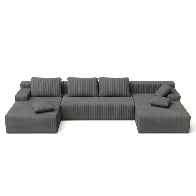 Boneless 96" L-Shaped Boneless Modular Cloud Couch Sectional Sofa, Gray Corduroy