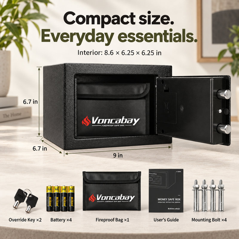 Compact Home Security Safe with Electronic Keypad, Backup Keys and Interior Light
