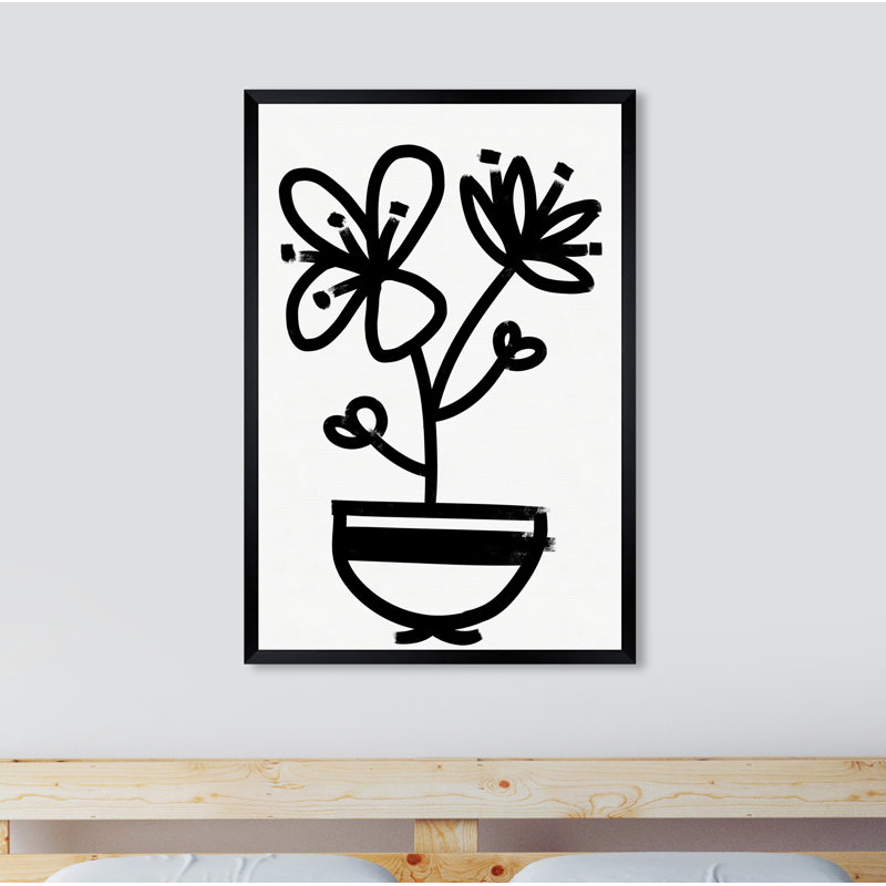 " Flowers In Bloom Floral And Botanical " Painting Print, Black Framed, 20" H x 30" W